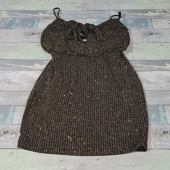 LUSH Black & Gold Mini Dress sz Medium - Picture 1 of 5